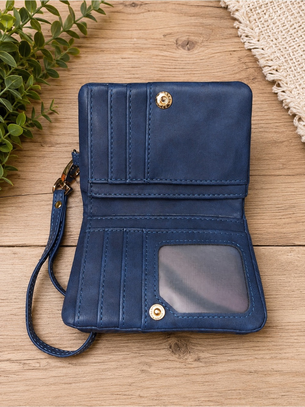 Women’s Navy Wristlet Wallet with Gold Hardware - Picture 2 of 2